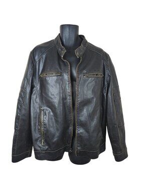 Guess Black Faux Leather Biker Jacket Mens Size XL Distressed